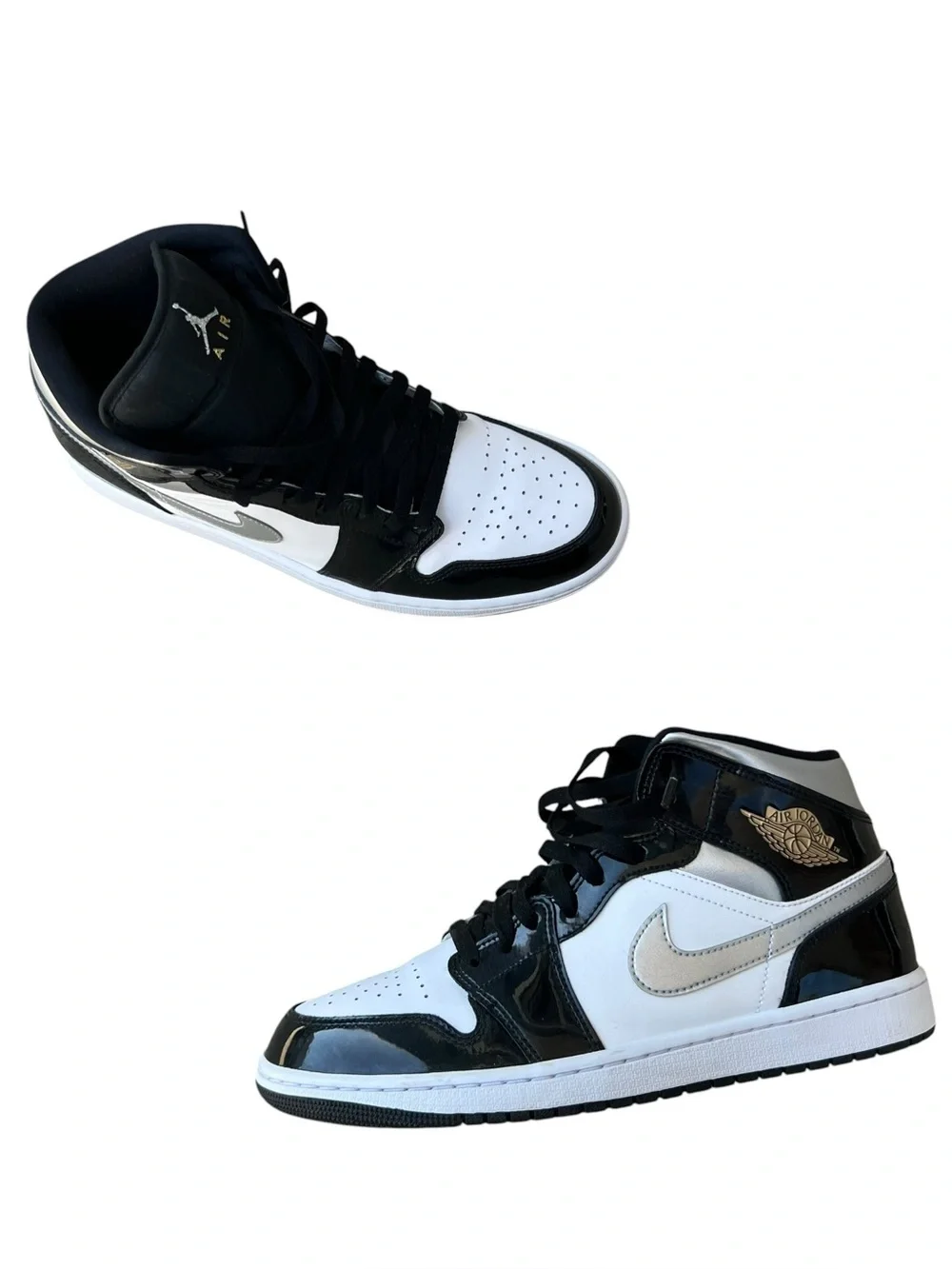 NIKE Air Jordan 1 Mid SE 'Black White Metallic Silver' Sz 9